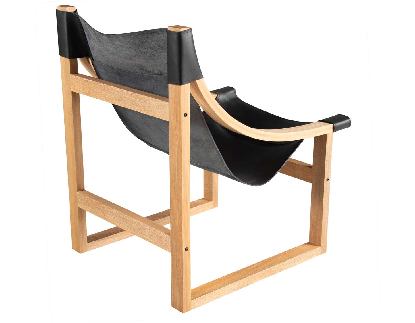 Lima Sling Chair, Black Leather with Natural Frame