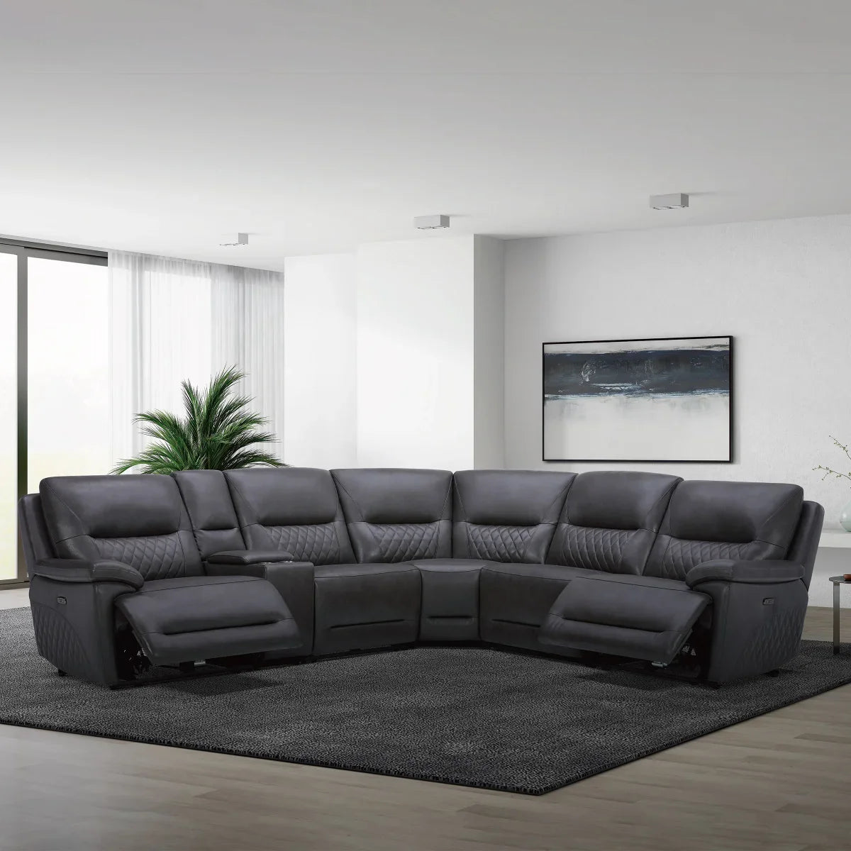 Ryerson 6 Piece Power Reclining Leather Sectional With Power Headrests