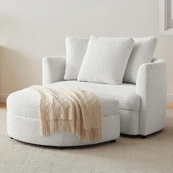 Holley Oversized Fabric Accent Chair with Storage Ottoman