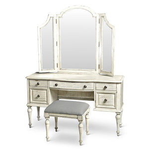 3-Piece Highland Park Vanity Set, Cathedral White (Vanity Desk, Tri-fold Mirror and Bench)