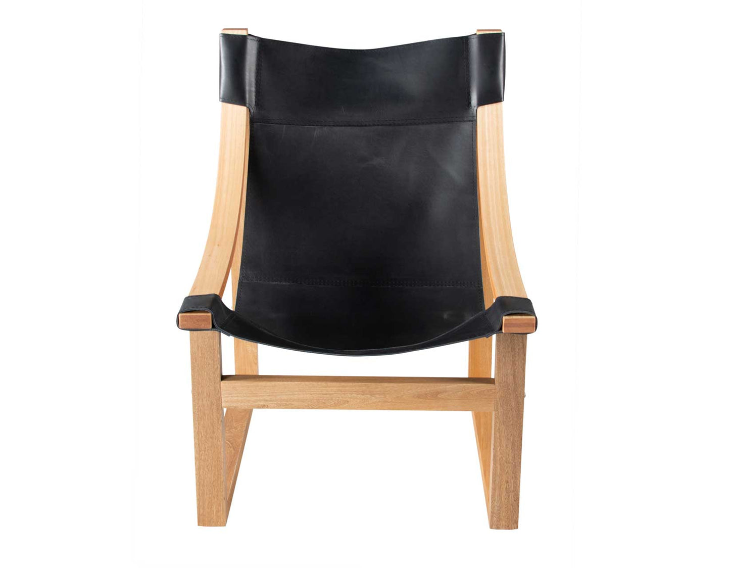 Lima Sling Chair, Black Leather with Natural Frame