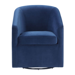 Arlo Upholstered Swivel Barrel Chair, Indigo Velvet