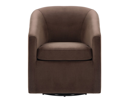 Arlo Upholstered Swivel Barrel Chair, Cocoa Velvet