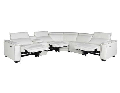 Lorenzo 6-Piece Dual-Power Reclining Modular Leather Sectional, White