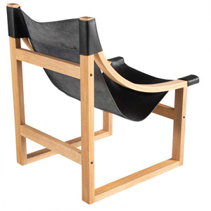 Lima Sling Chair, Black Leather with Natural Frame