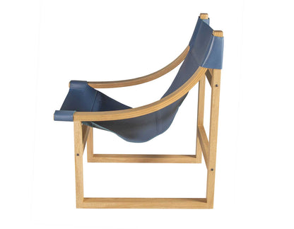 Lima Sling Chair, Cobalt Leather with Natural Frame