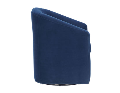 Arlo Upholstered Swivel Barrel Chair, Indigo Velvet