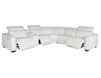 Lorenzo 6-Piece Dual-Power Reclining Modular Leather Sectional, White