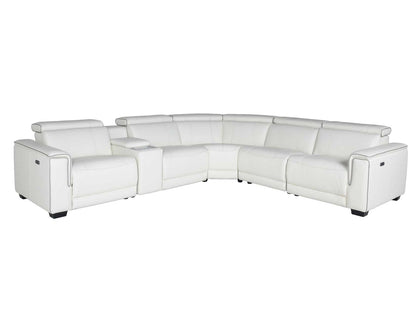 Lorenzo 6-Piece Dual-Power Reclining Modular Leather Sectional, White