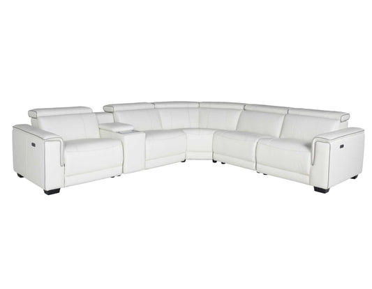 Lorenzo 6-Piece Dual-Power Reclining Modular Leather Sectional, White