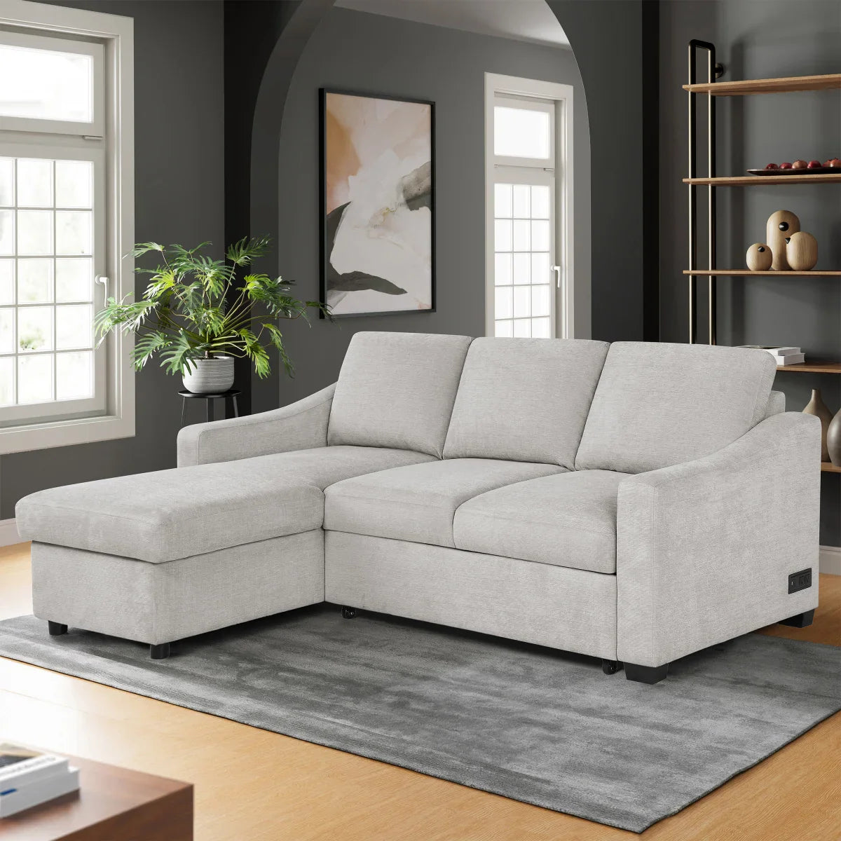 Coddle Aria Fabric Sleeper Sofa with Reversible Chaise and Storage