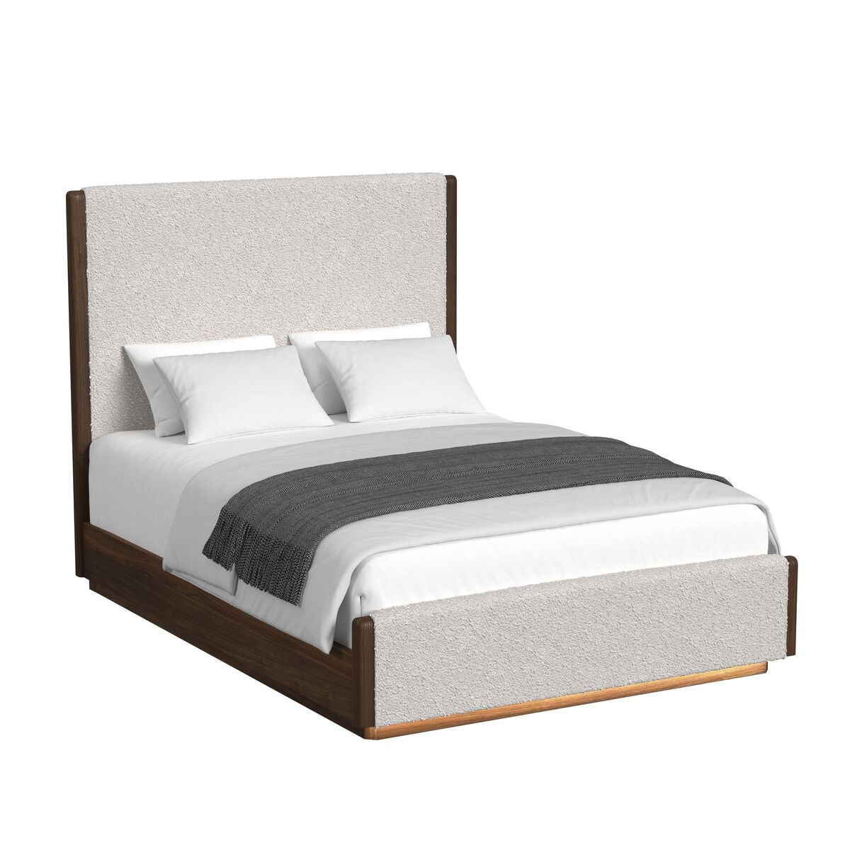 Brisbane UPH Bed with Boucle Beige and LED in Brown
