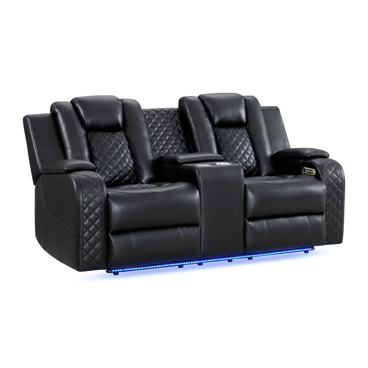 CARLO POWER MOTION LOVESEAT WITH POWER HEADREST; CONSOLE AND LED IN PEBBLE BLACK