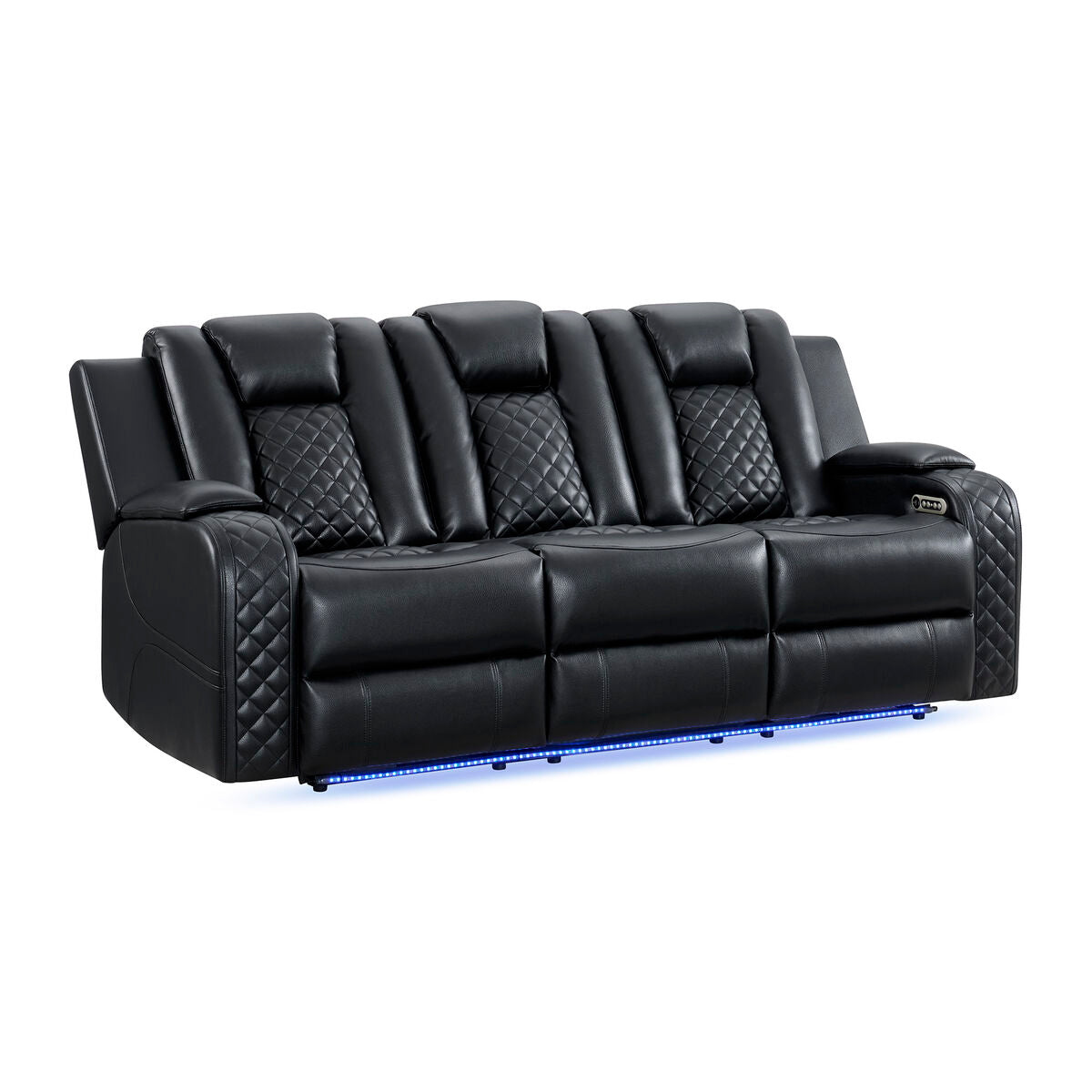 CARLO POWER MOTION SOFA WITH POWER HEADREST; DROPDOWN TABLE; POWER STRIP; LED AND READING LIGHT IN PEBBLE BLACK