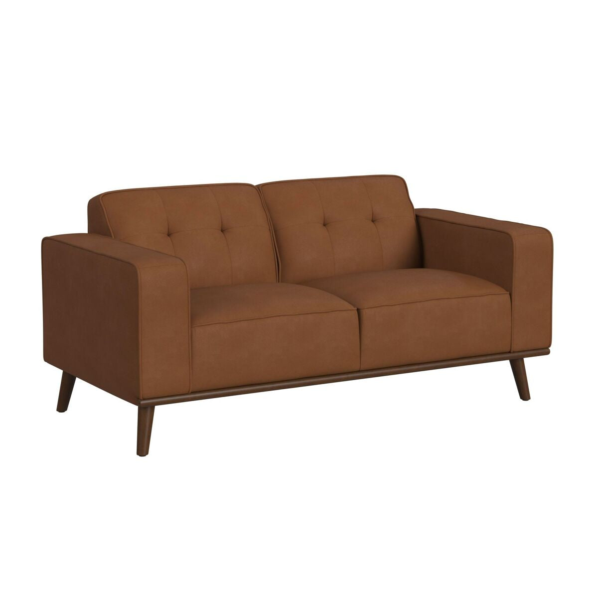 DESTINY LOVESEAT WITH WOOD FRONT IN PEBBLE TAN