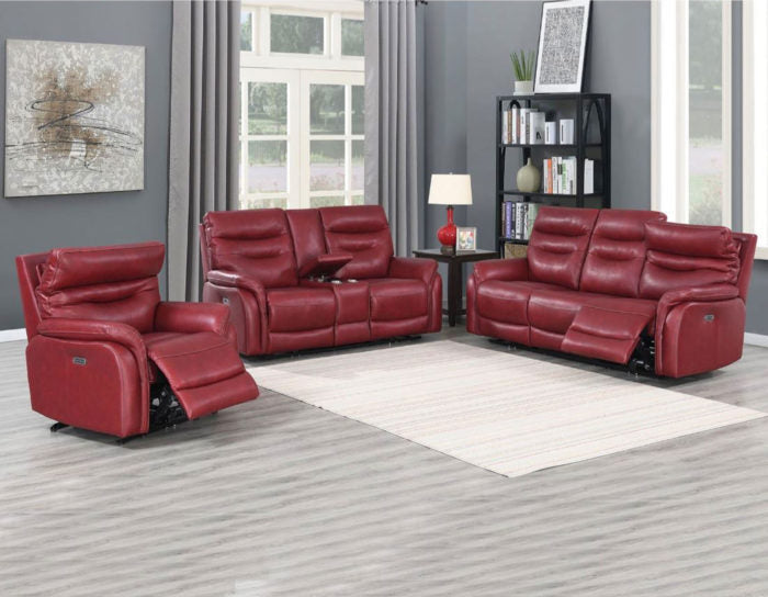 Fortuna Wine 3-Piece Dual-Power Leather Reclining Set (Sofa, Loveseat & Chair)