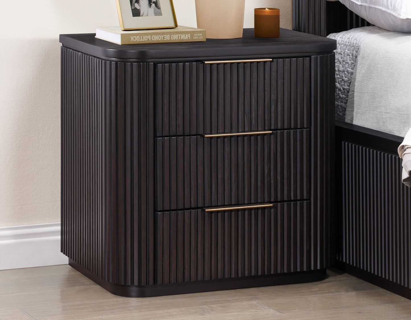 Henry Reeded 3-Drawer Nightstand with USB & Electric Outlets