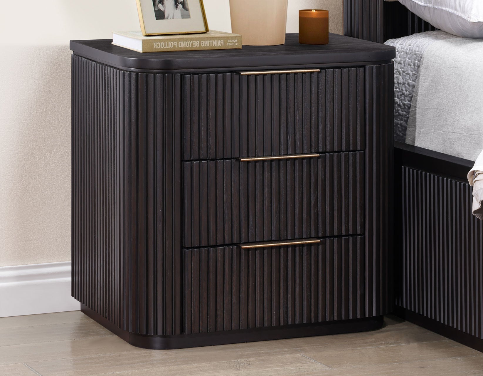 Henry Reeded 3-Drawer Nightstand with USB & Electric Outlets