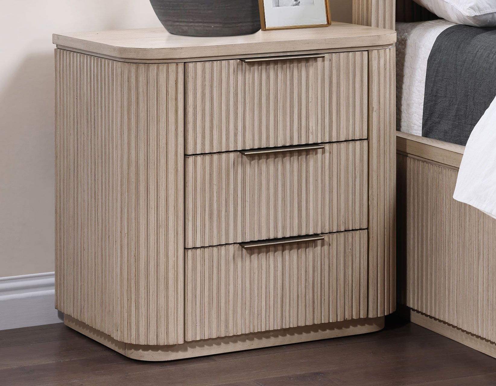 Henry Reeded 3-Drawer Nightstand with USB & Electric Outlets