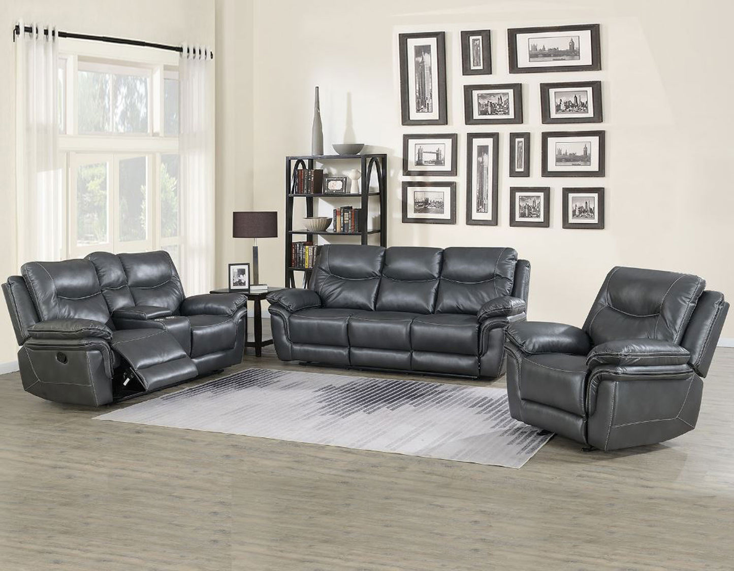 Isabella Grey 3 Piece Manual Motion Set (Sofa, Loveseat & Chair)