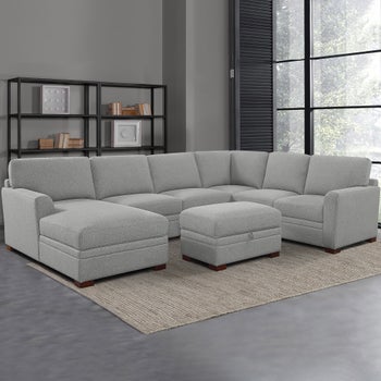 Thomasville Langdon Fabric Sectional with Chaise and Storage Ottoman