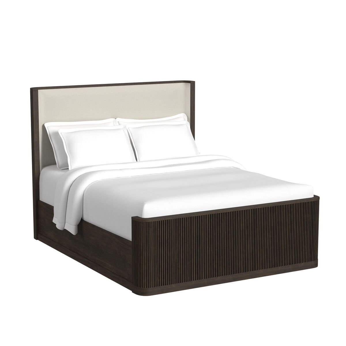 Sylvie UPH Bed with White Fabric in Dark Brown