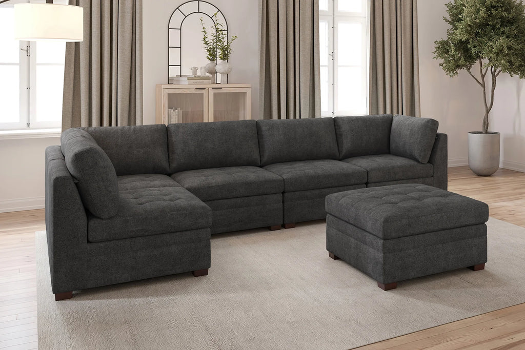 Thomasville Tisdale Modular Sectional 6-piece Dark Gray with Storage Ottoman