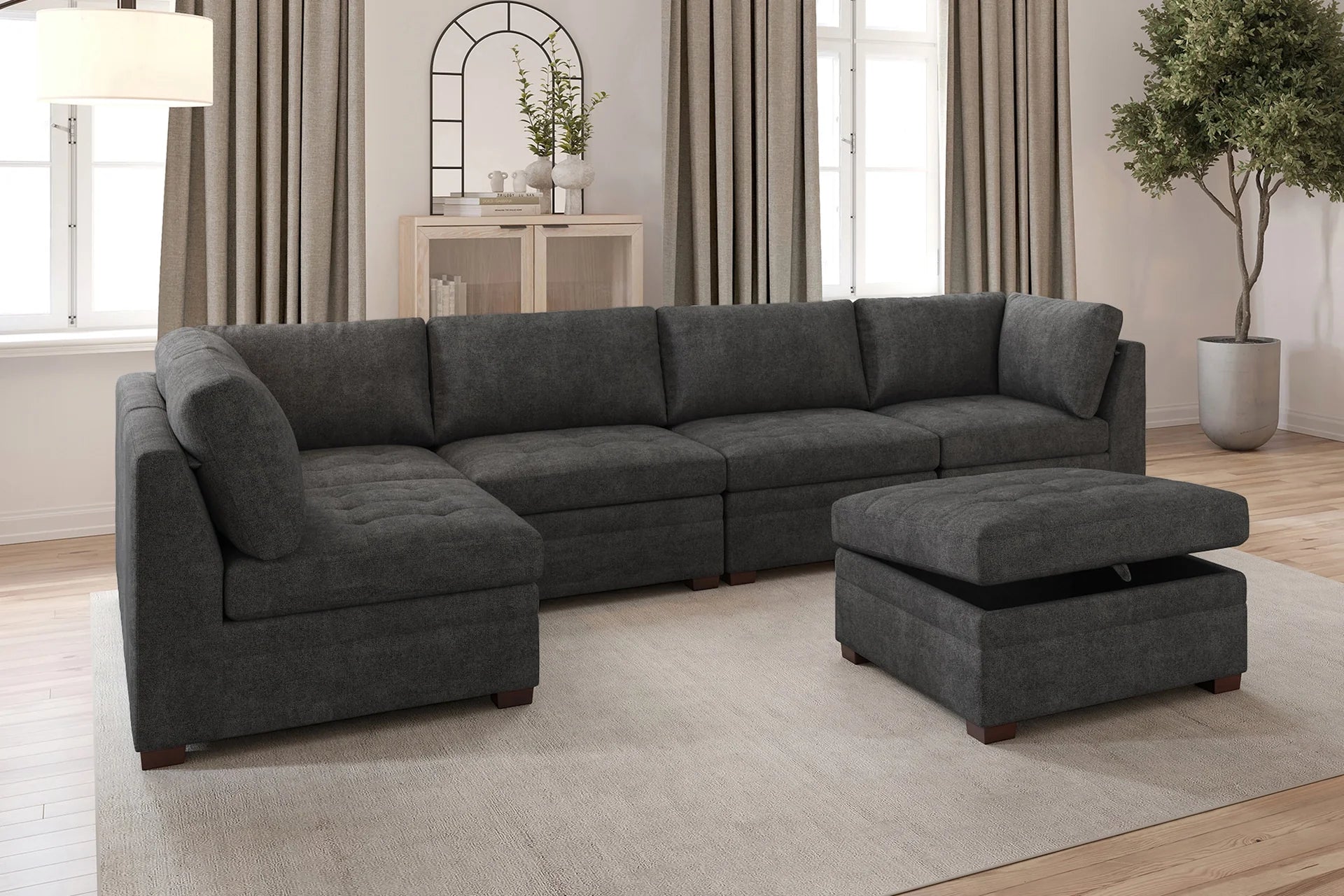Thomasville Tisdale Modular Sectional 6-piece Dark Gray with Storage Ottoman