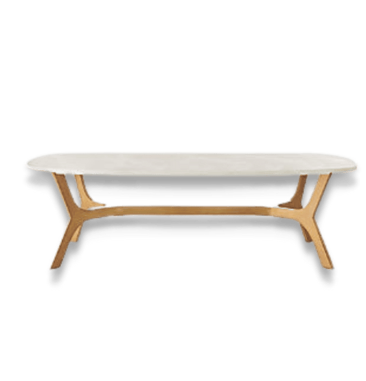 Elke Rectangular Marble Coffee Table with Brass Base - We Live Cozy